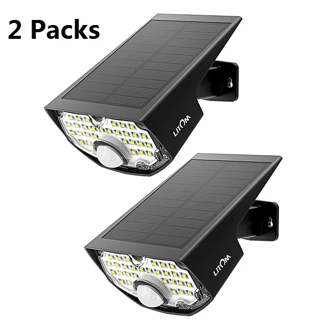 2 Packs LITOM CD199 наружный датчик движения 30 светодиодный солнечный свет IP65 Водонепроницаемый садовый настенный светильник с высокоэффективной солнечной панелью - Испускаемый цвет: 2 Packs