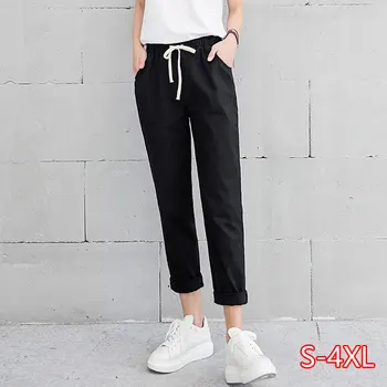 

New Women Casual Harajuku Spring Autumn Big Size Long Trousers Solid Elastic Waist Cotton Pants Ankle Length Haren Pants 2020