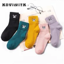 Милый Французский бульдог вышивка пять цветов Хлопок Вязание Зима Осень теплые носки Прямая поставка harajuku anke женский