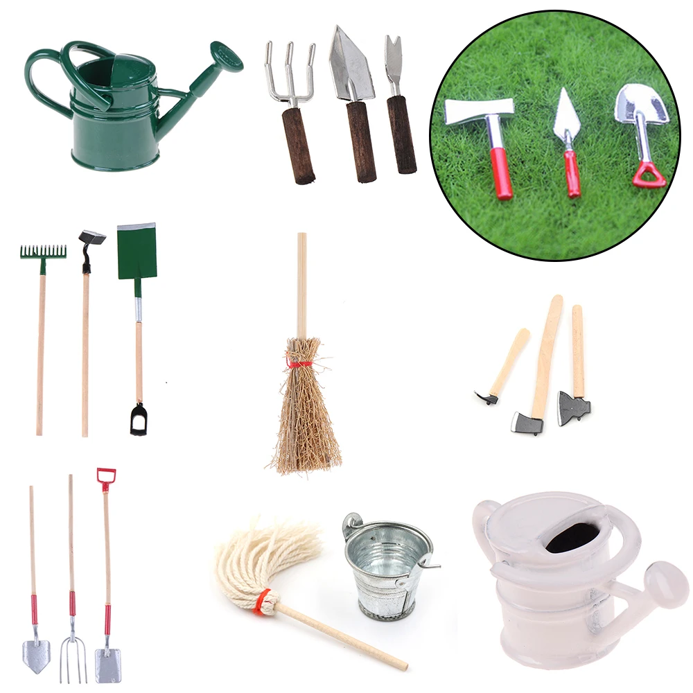 Outils de jardin bidon arrosoir pour 1/12 échelle maison de poupée Miniatures jardin paysage scène modèle enfants meubles jouets bricolage accessoires