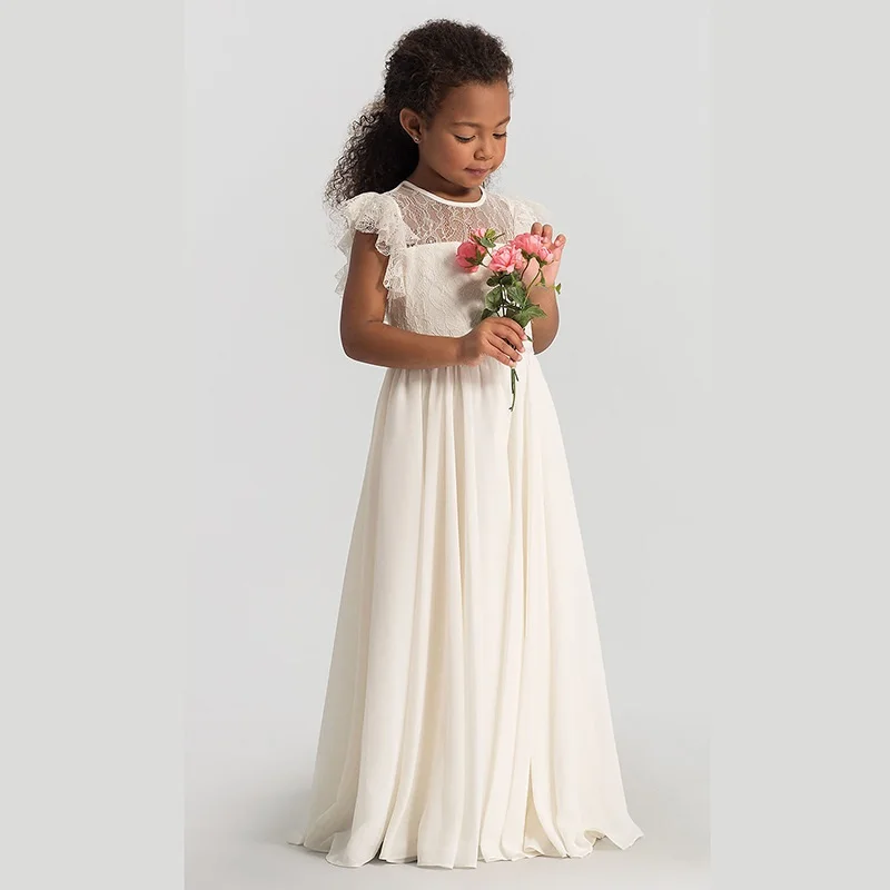 Girl Princess Vintage Lace Dress Long Child Gauze Floral Vestido Bow White Ivory Birthday Party Wedding Baby Clothes 4-13Y
