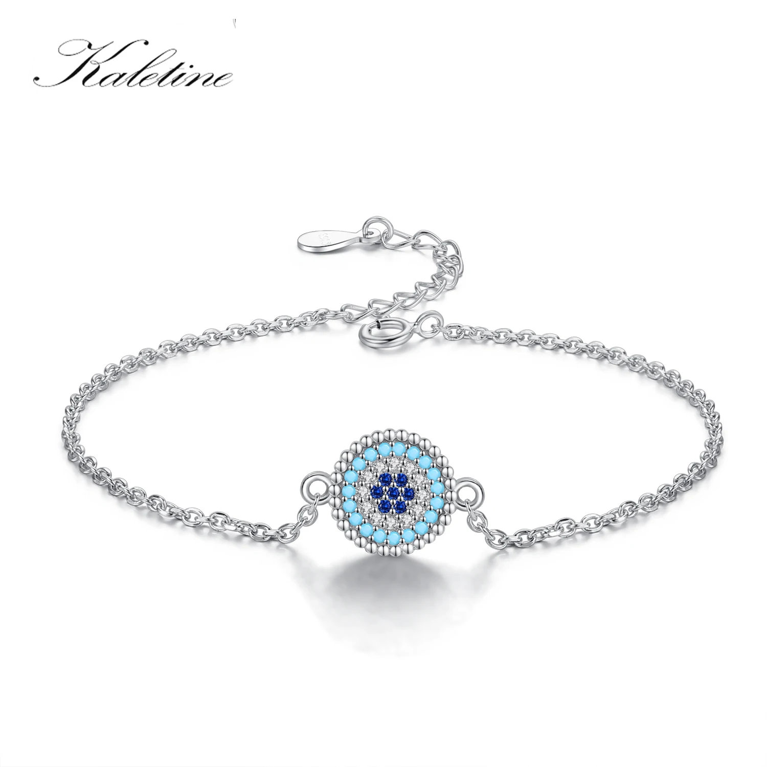 

Kaletine Luxury Evil Eye Bracelets For Women 925 Sterling Silver Round Blue CZ Enamel Tennis Bracelet Link Chain Jewelry