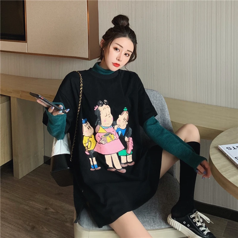 Moda feminina, весна-осень, новые Мультяшные лоскутные Футболки с длинным рукавом, женская одежда, vetement femme, женские топы, повседневный стиль
