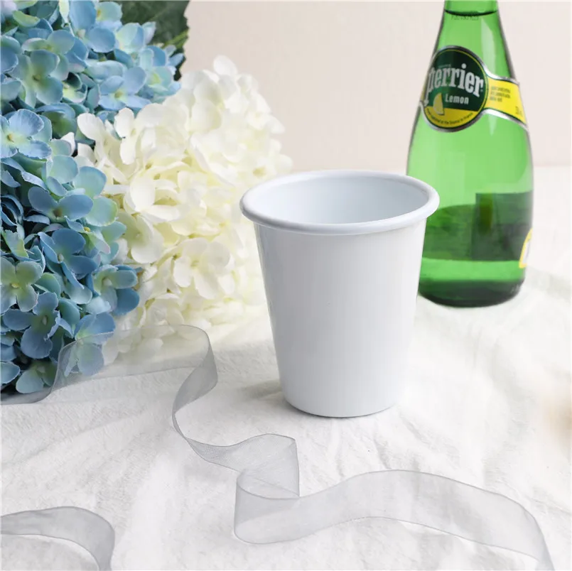 

9 cm width Retro thickening enamel coffee mug milk mug cocoa juice white curl cup -310 ml
