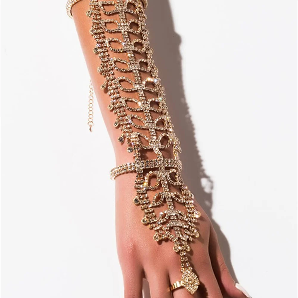 StoneFans, женские массивные стразы в форме листа, длинные руки, браслет-цепочка для женщин, браслет с кристаллами, свадебные браслеты, ювелирные изделия