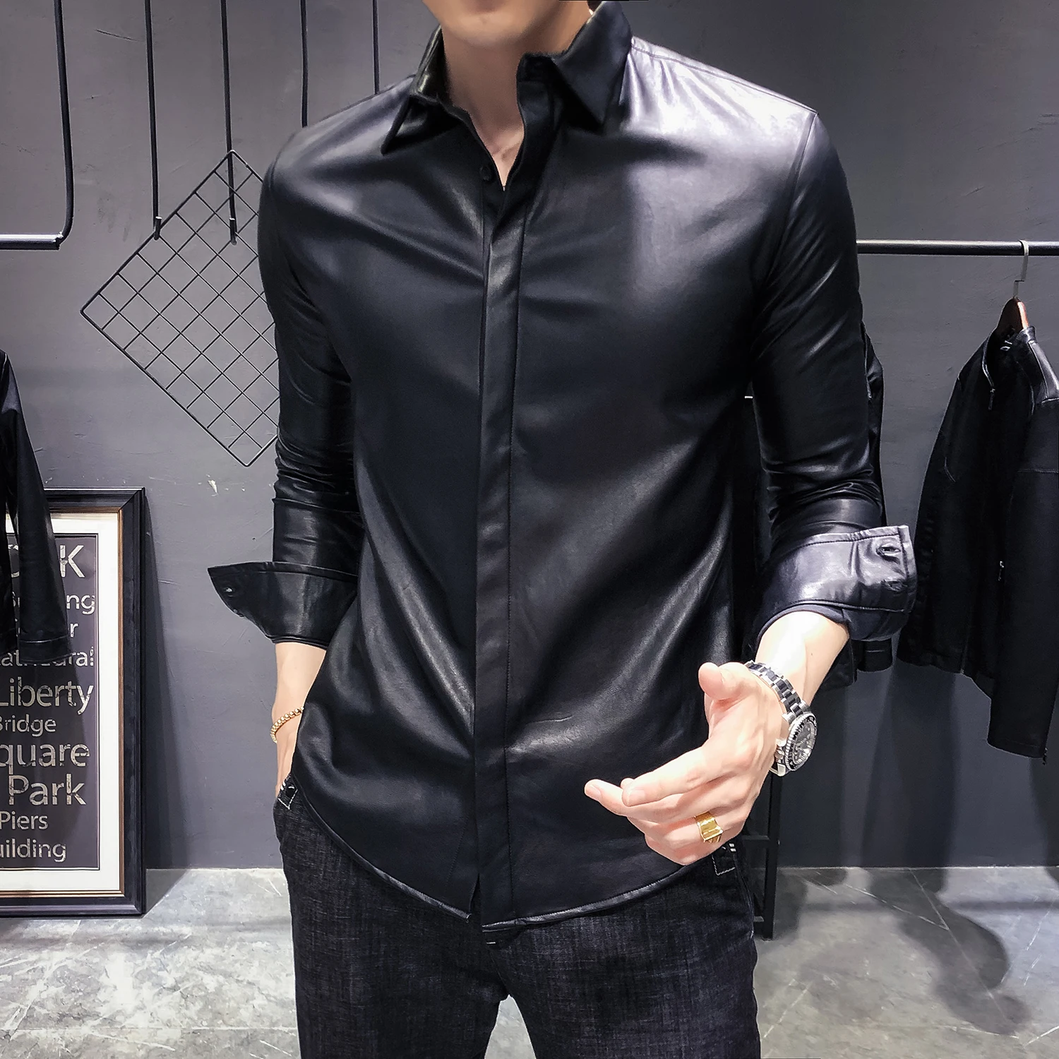 Western Leather Shirts Mens Black Urban 