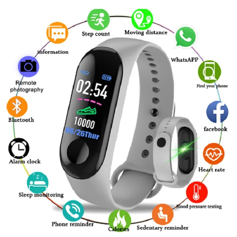 

2019 M3 New Women Smart Watch sports watch Men Blood Pressure Monitor Heart Rate Fitness Tracker Pedometer Watch band PK M3 Band