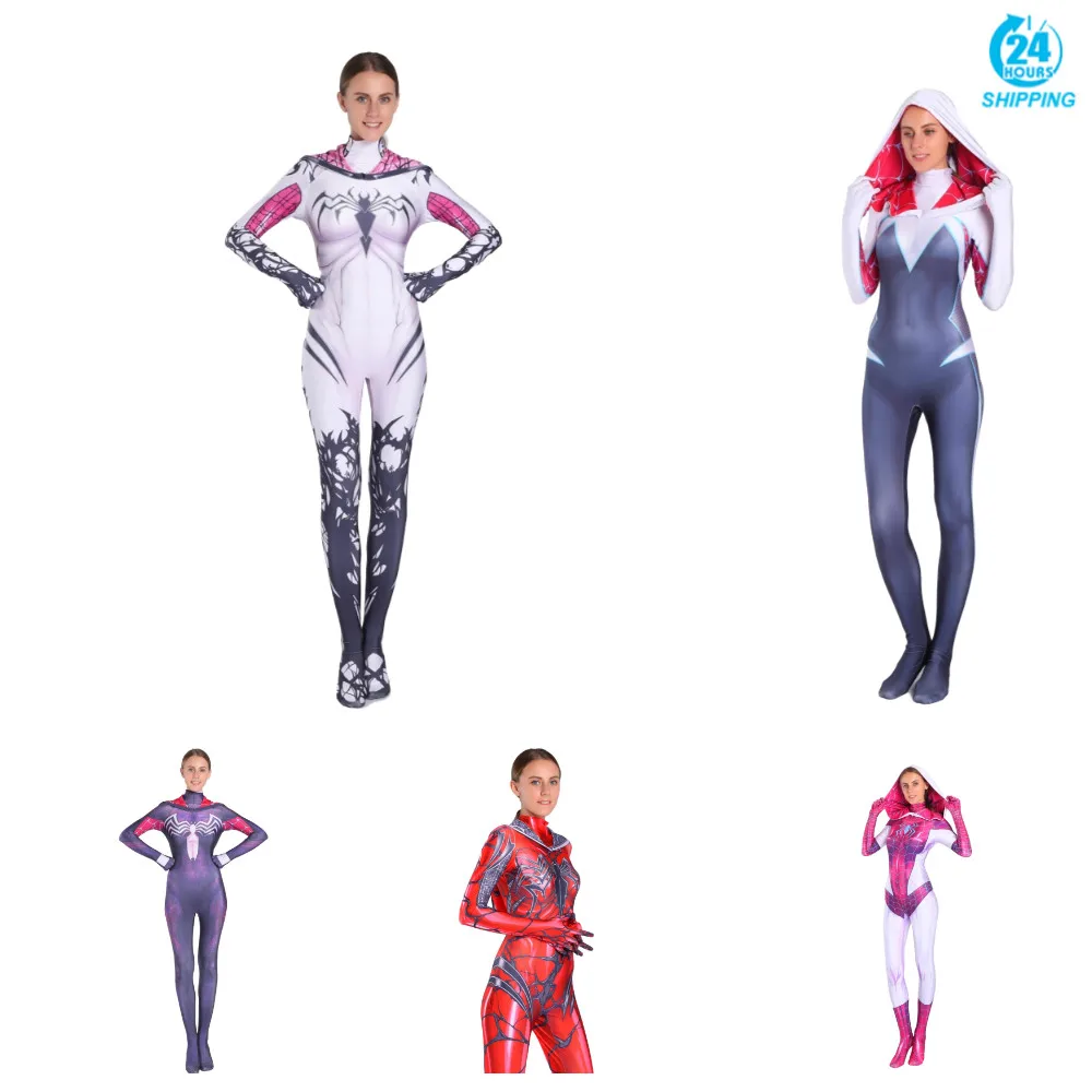 Женский костюм для косплея с 3D принтом Гвен Стейси паук Супергерой Zentai боди на