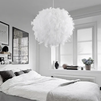 

Feather Ceiling Droplight 220V Modern Pendant Ceiling Lamp Bedroom Study Room Decoration Creative Chandelier Hanging Lamp