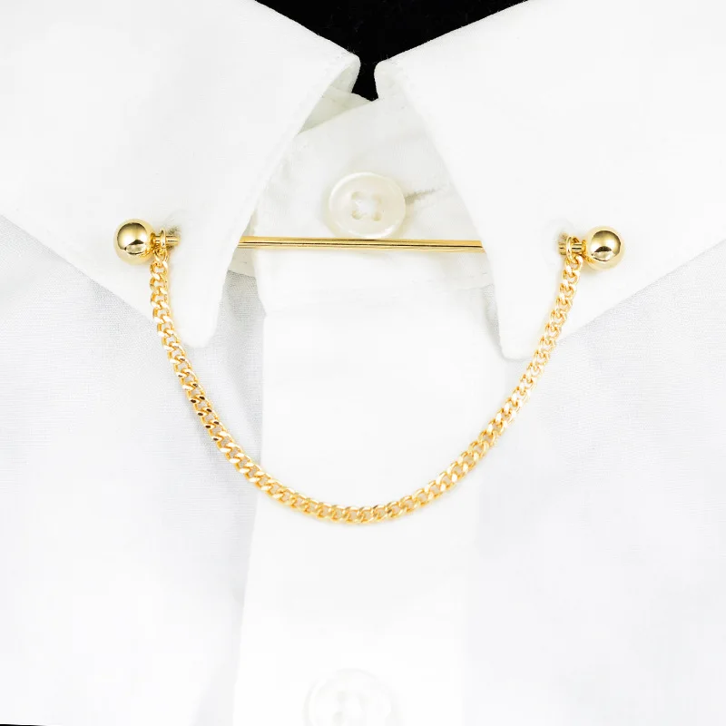 

Collar Needle Round Ball One-word Metal Chain Fringed Men's Brooch French Shirt Neck Corner Buckle High Quality Copper Gifts