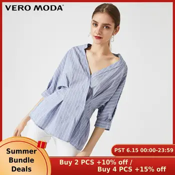 

Vero Moda Women's OL Striped Cinched Waist Elbow Sleeves Tops Blouse | 31916X507