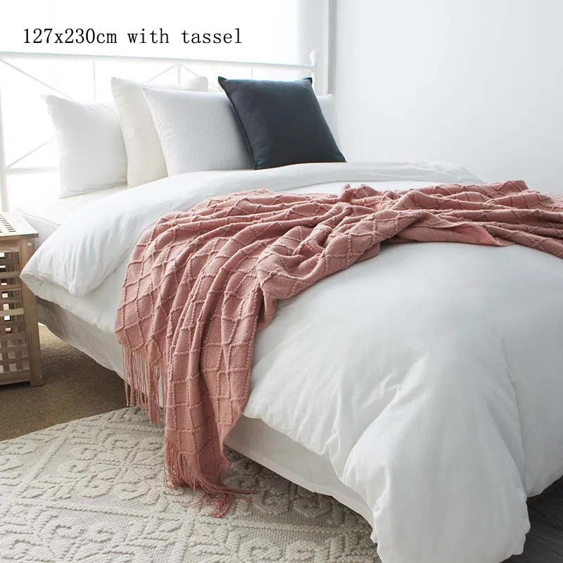 Весна-лето, трикотажное одеяло с кондиционированием, s одеяло с ворсом, s одеяло в скандинавском стиле для кровати, дивана, женщин, шарф - Цвет: pink style three