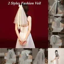 2022 New Trend 2 Styles Head Veils Wedding Veil Bride Headwear White Short Bridal Veil Wedding Accessories Women Party Gifts