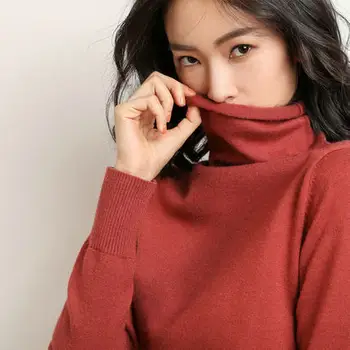 

042 Women Sweater Femme Autumn Turtleneck Sweater Long Sleeve Women White Sweater jumper Pullovers Tricot Pull Femme