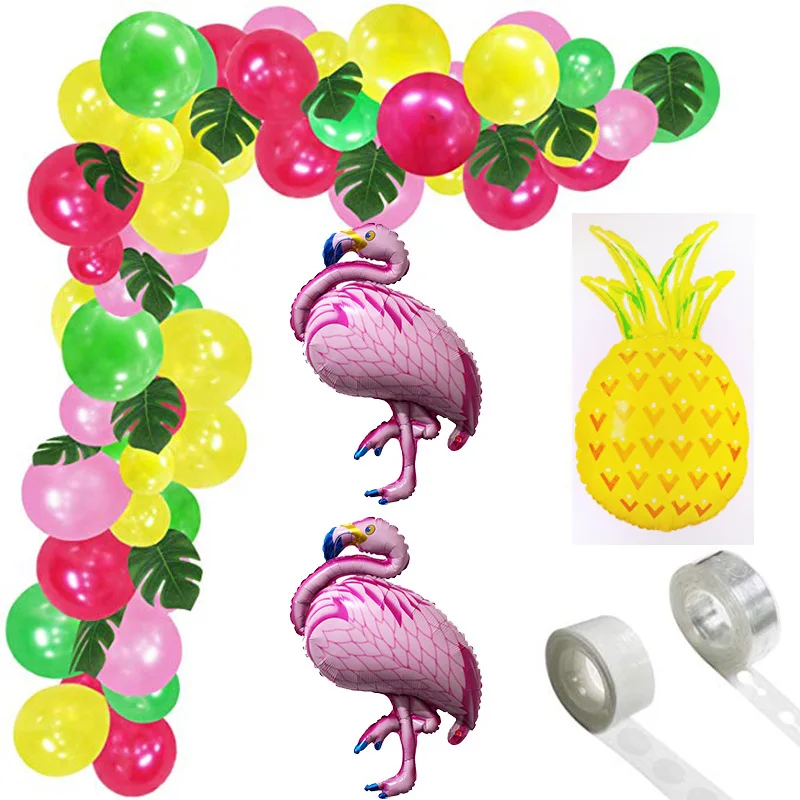 

99pcs/set Hawaiian Theme Balloons Chain Tropical Flamingo Palm Tree Pineapple Garland Arch Summer Party Decoration Supplies