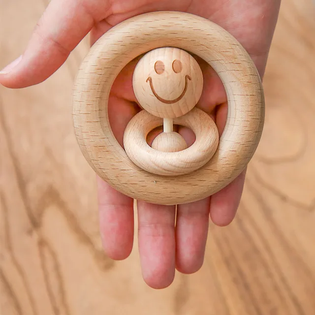 1pc Baby Toys Wooden Rattle Animal Birds Moon Ring Bpa Free Montessori Educational Toy Toddler Rattle Newnorn Gifts For Kids Toy 6