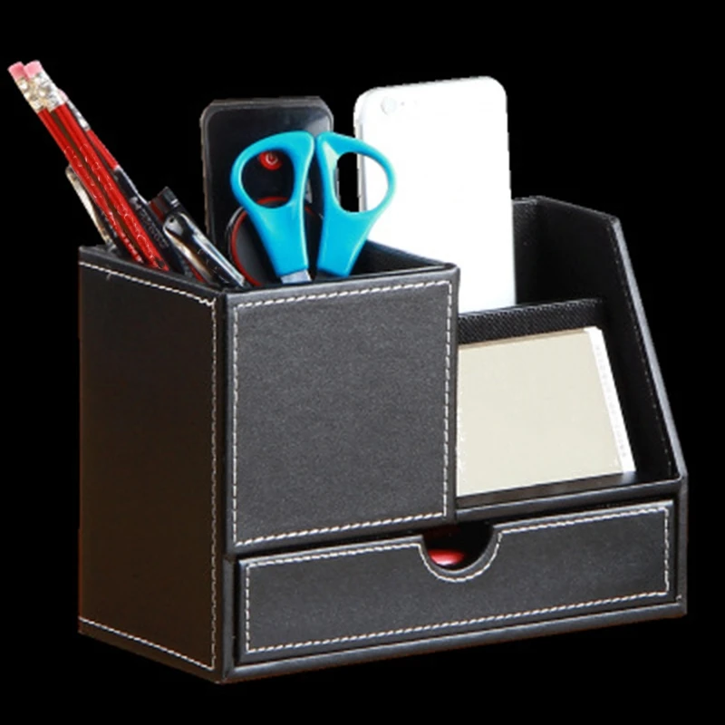  1Pcs PU Leather Multi-Function Desk Stationery Organizer Storage Box Pen/PencilCell PhoneBusiness N