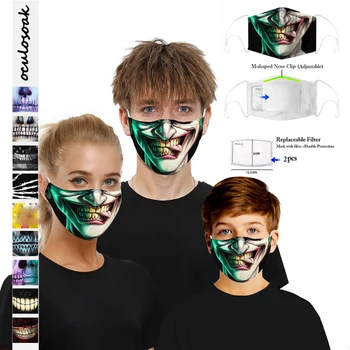 

3D Clown mouth and face digital printing dustproof adjustable earband 5 layer synthetic filter