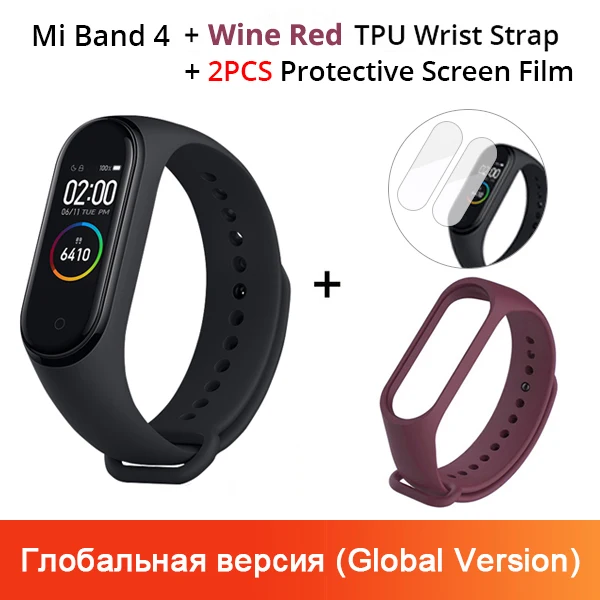 GV N Wine Red Xiaomi mi Band 4 новейший музыкальный Смарт mi band 4 браслет пульсометр фитнес 135 мАч цветной экран Bluetooth 5,0 - Цвет: GV N Wine Red