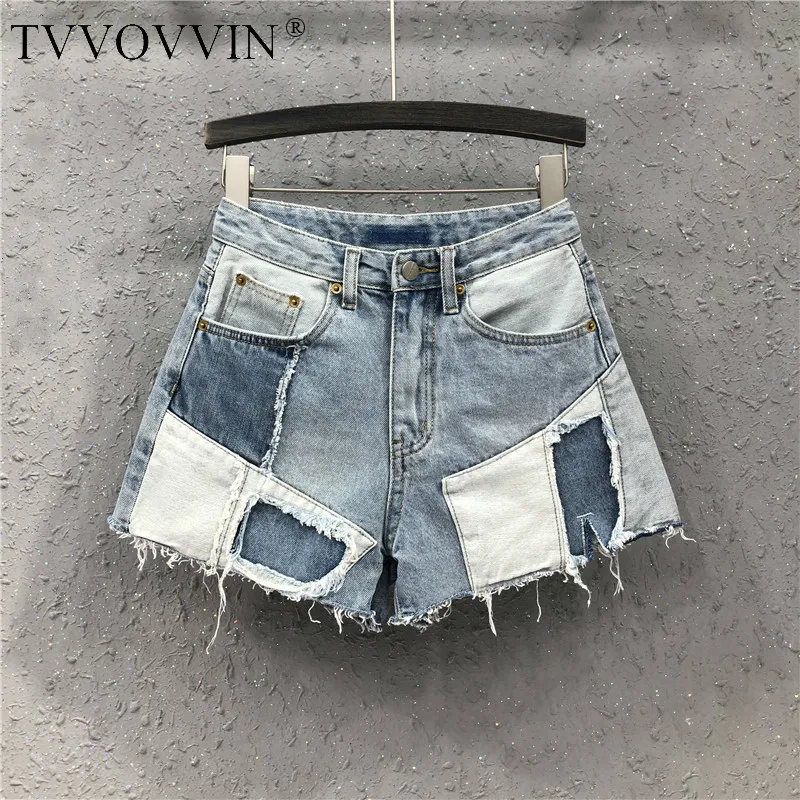 TVVOVVIN Новинка 2019 лето в европейском стиле подчеркивающий индивидуальность сшивание контрастный с высокой талией женские свободные прямые