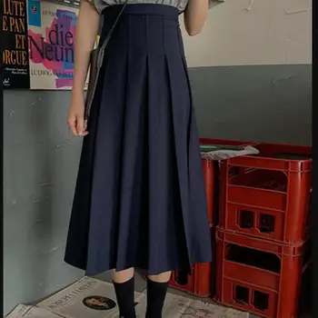 

2020 New Spring High Waist Retro Pleated A-line Skirt In The Long Section Was Thin Skirt French Skirt Tide Women Clothes