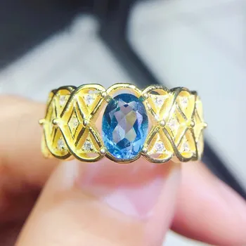

Per jewelry Natural real blue topaz ring Free shipping 4*6mm 0.6ct gemstone 925 sterling silver Fine men women jewelry Q204208