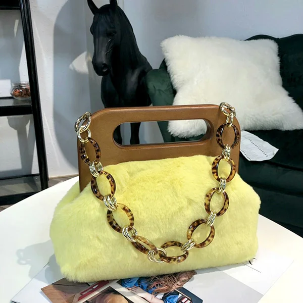 Акриловые деревянные клипсы роскошные сумки женские дизайнерские новые корейские акриловые цепи Подушка леопардовой расцветки вечерняя сумка на плечо дамские вечерние сумочки - Цвет: yellow faux fur