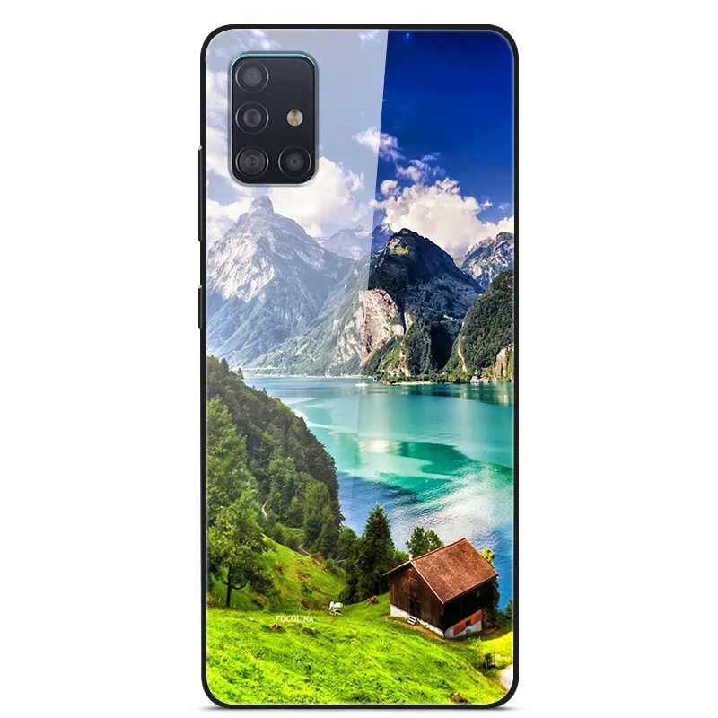 Для samsung A51 A71 чехол с милым рисунком стекло твердая задняя крышка для samsung Galaxy A51 SM-A515F чехол A 71 SM-A715F TPU бампер A 51