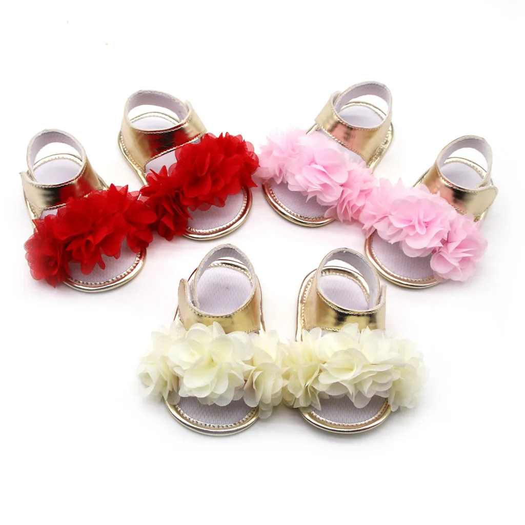 

New Baby Girls Kids Baby Girls Princess Shoes Summer Non-slip Flower Applique Prewalker Soft Sole Single Shoes Toddler Shoes