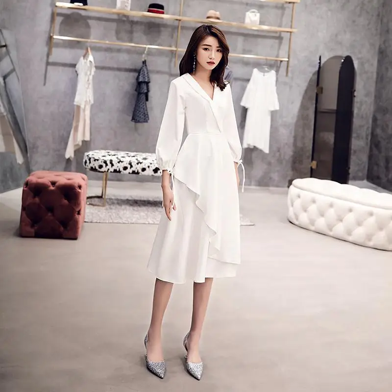Белое элегантное женское асимметричное платье для выпускного вечера, китайское благородное платье Cheongsam De Soiree Ципао с острым вырезом, Сексуальное вечернее Формальное вечернее платье - Цвет: Style 1 White