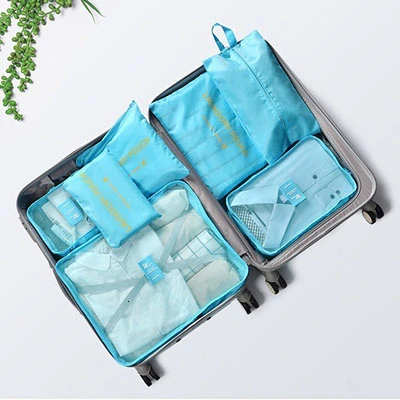 7 шт./компл. одежда кубики упаковочные сумки дорожный Органайзер багаж Оксфорд все для дорожные сумки Органайзер чемоданы сумка для хранения - Цвет: bright blue