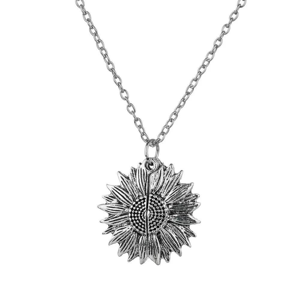 You Are My Sunshine Gold Silver Pendant Couple Necklace Charm New Fashion Women Sunflower Necklace Openable Carving party Gift