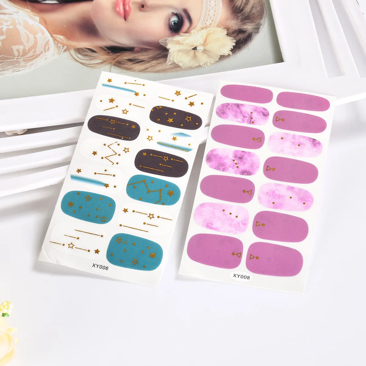 

14Tips/Sheet Beauty Nails Stickers Nail Wraps Multicolor Nail Art Full Stickers Adhesive Tips Manicure Nail Art Accessories