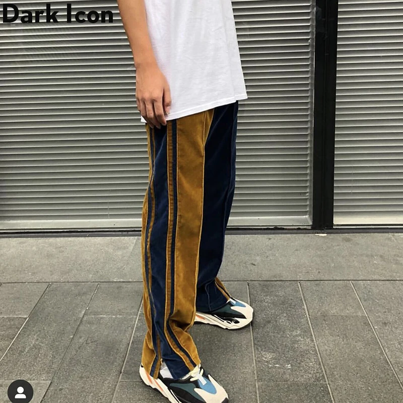 Мужские бархатные брюки с широкими штанинами Dark Icon лоскутные эластичной талией