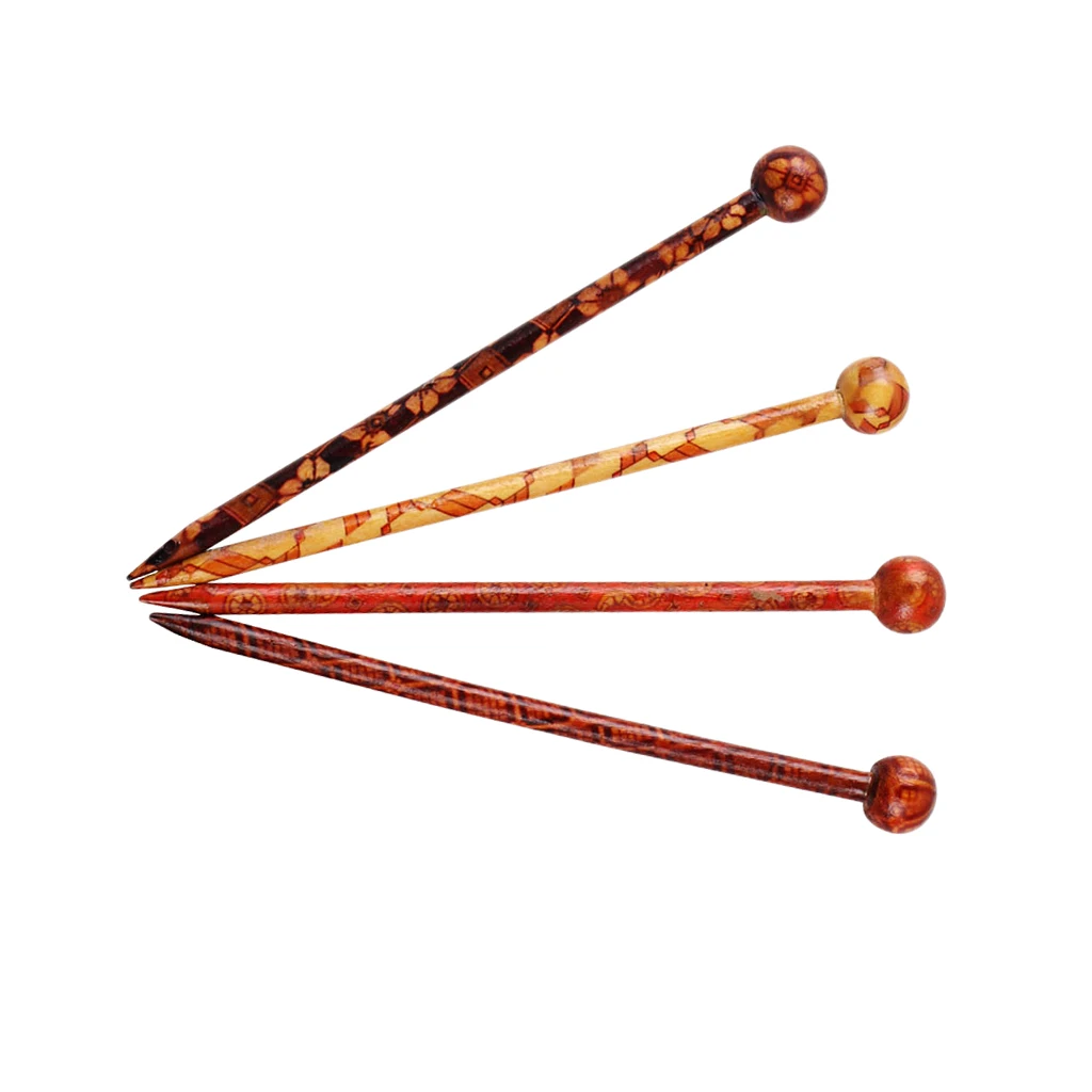 4Pcs BOHO Style Printed Wooden Hair Pin Stick Women Lady Hair Chopstick 13cm