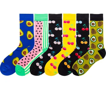 

Men Socks Cotton Colorful Trendy Avocado Watermelon Cherries Fruit Cotton Socks Long Calcetines Hombre