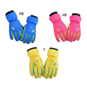 

Kids Children Snow Ski Gloves Winter Waterproof Thicken Thermal Lining Wrist Warmer Snowflakes Print Non-Slip Mittens with Rope