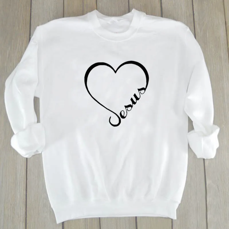 Love Heart Толстовка с принтом Jesus женские христианские религиозные пуловеры Harajuku худи Джемперы Осенние Топы с длинными рукавами Прямая