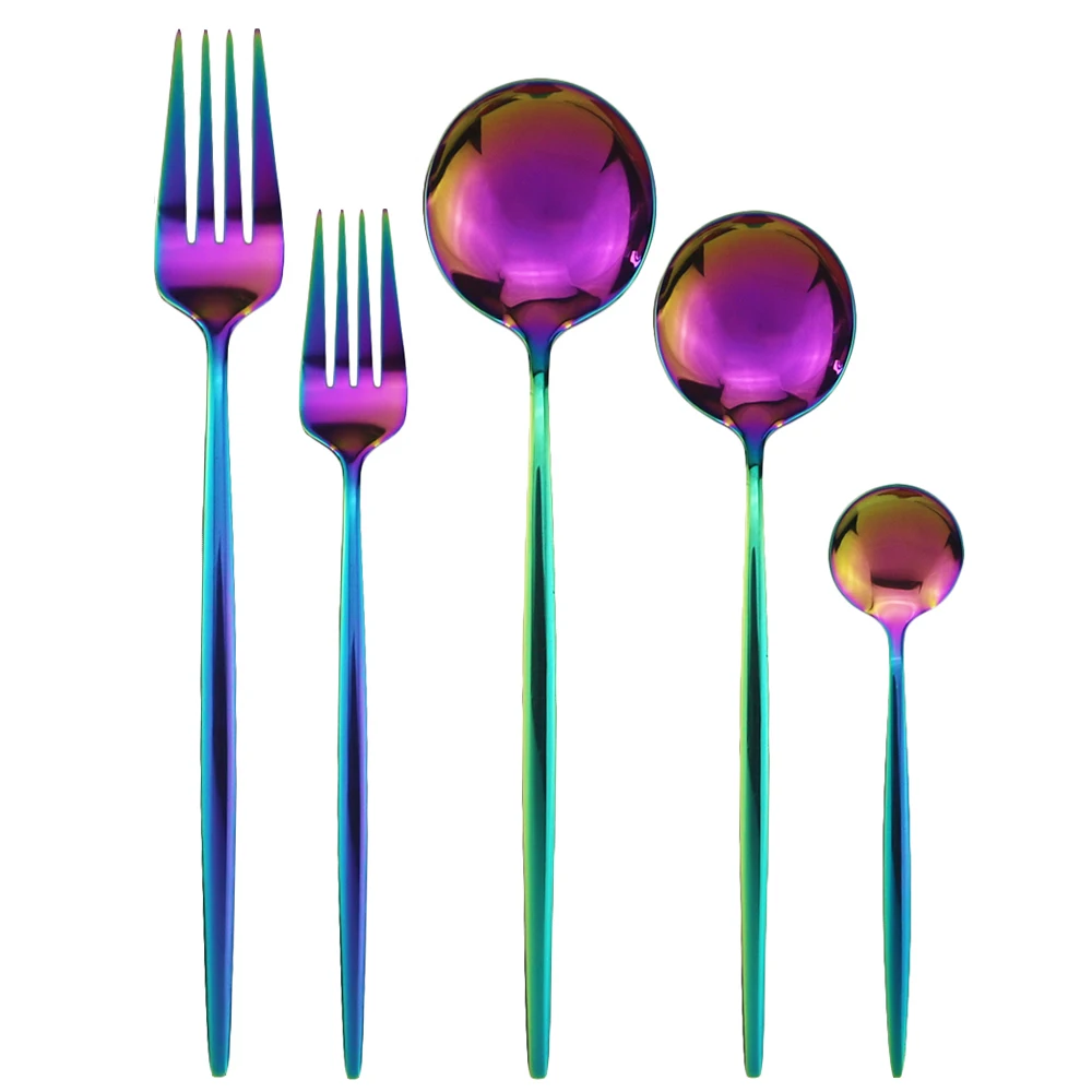 Красочный набор посуды Радужный десертный набор зеркальный набор посуды столовое серебро 304 набор столовых приборов из нержавеющей стали нож вилка ложка