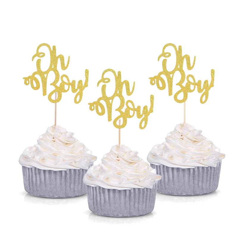 10Pcs Gold Oh Baby Cupcake Topper Boy Girl Baby Shower Gender Reveal Kids 1st Birthday Party Decoration Cake Decorating Supplies