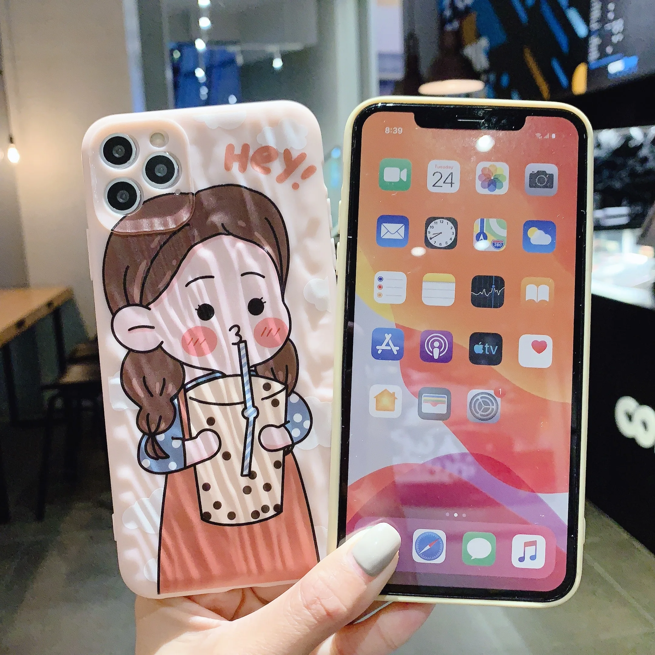 

iPhone 11 Pro X XR XS Max 7 8 6 6s Phone Case Quicksand Texture ProtectiveCase Comic Doodle Cute Couples Phone Case