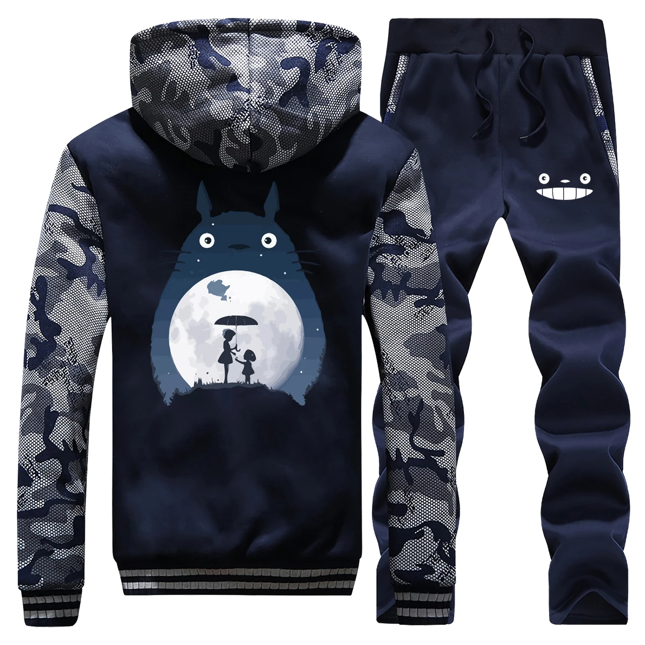 

Totoro Hoodie Japan Anime Pant Set Men Harajuku Tracksuit Coat Track Suit Winter Thick Fleece Jacket Camo Plus Size 2 Piece Sets