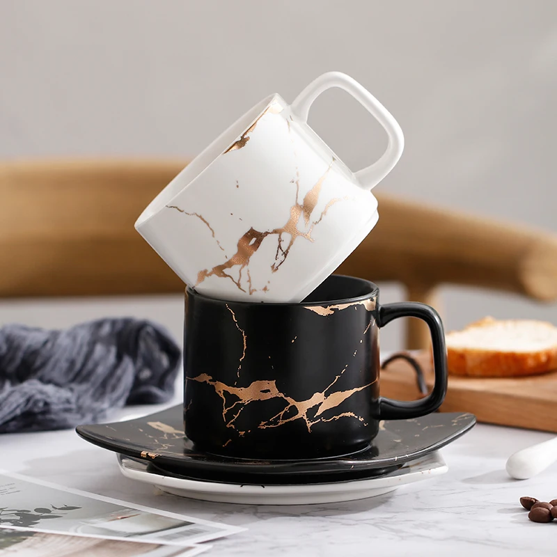 Luxury Marble Ceramic Mugs Coffee Cup Saucer Sets Morning Mug Milk