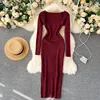 Croysier Dresses For Women 2022 Sexy Strapless Ribbed Knitted Bodycon Dress Women Winter Long Sleeve Midi Sweater Dress Clothes ► Photo 3/6