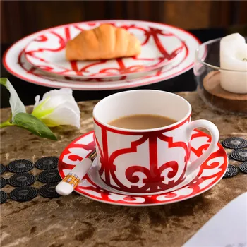 

High-Grade Bone China Chinese Red Coffee Cup Ceramic Tea Black Tea Cup Dish Animal Tablewar Set Wedding and Housewarming Gifts