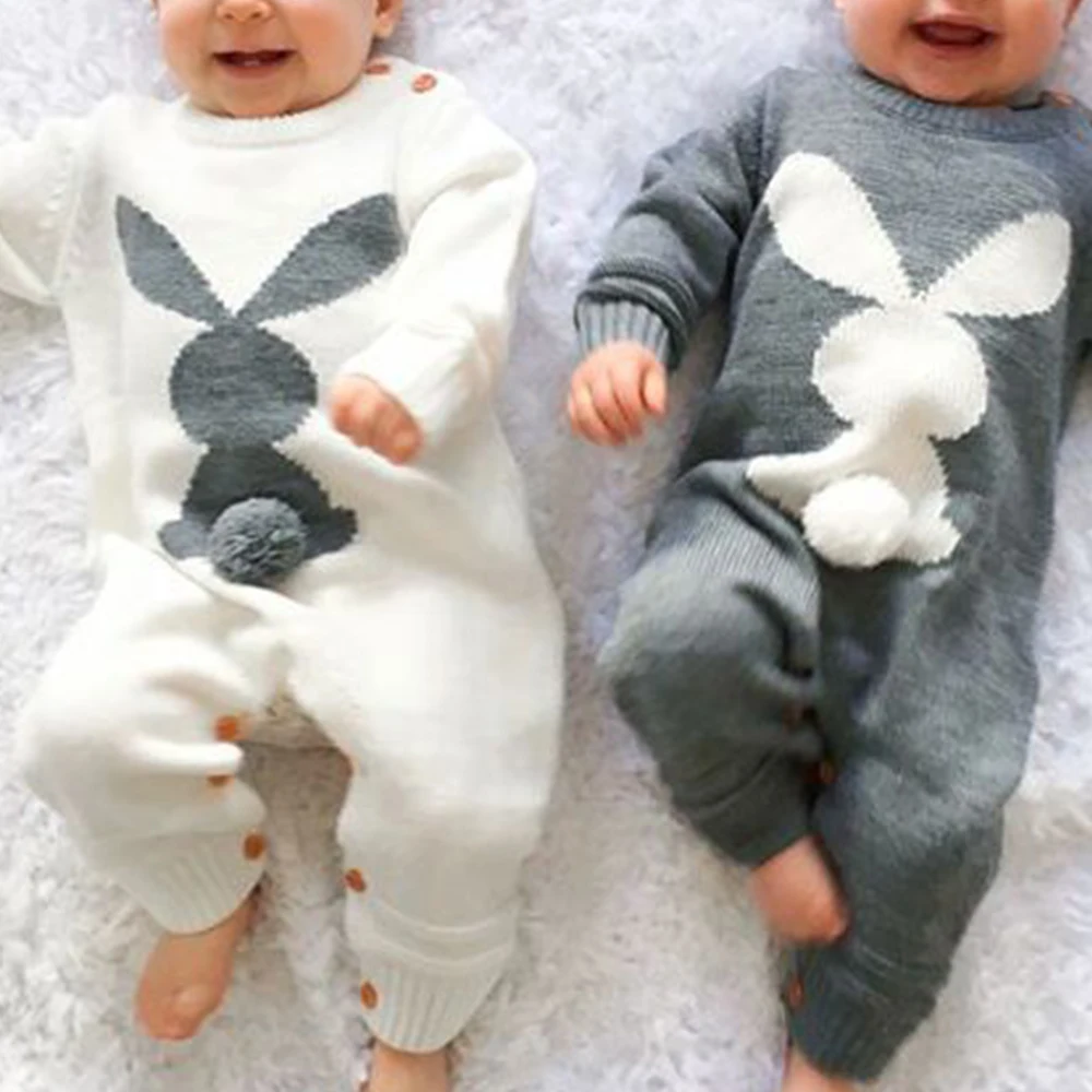 

Super Warm Boys and Girls Sweater Rompers Cotton Long Sleeve Body Baby For Toddler Boy Winter Jumpsuit Cute rabbit tail D30