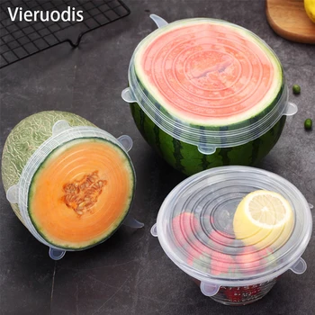 

Vieruodis 6 Pcs/Set Universal Food Silicone Cover Reusable Silicone Stretch Lids Caps For Cookware Pot Cover Kitchen Accessories