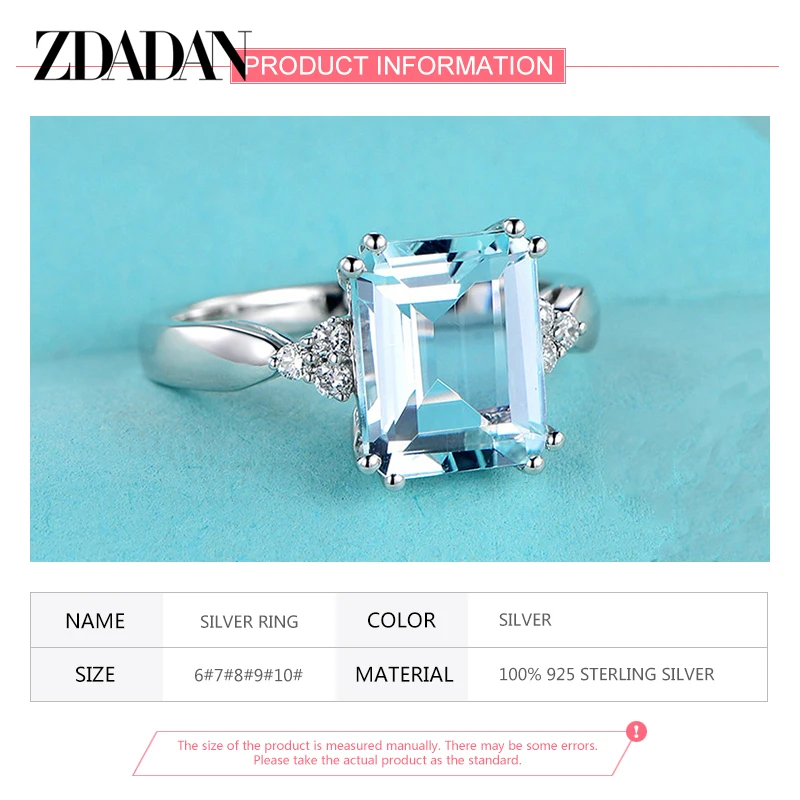 925 Sterling Silver Fashion Aquamarine Gemstone Ring For Women Wedding Party Jewelry Gifts silver rings silver ring gemstone ring