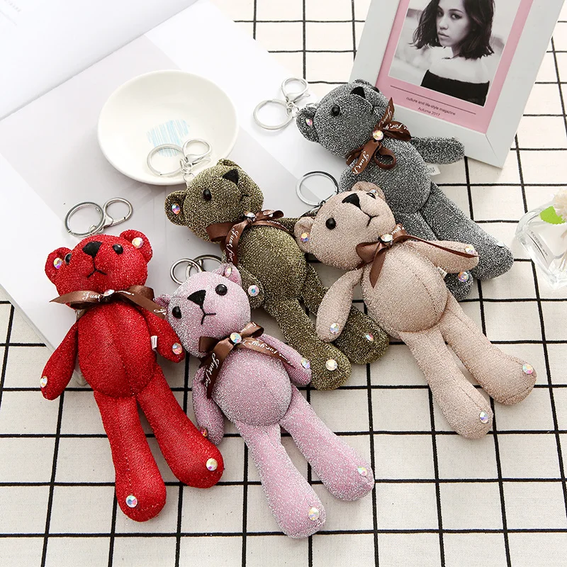 

2020 Plush Fur Pompom Teddy Doll Keychain Women Bear Toy Keyring Women Bag Car Key Chain Trinket Wedding Party Valentine Gift