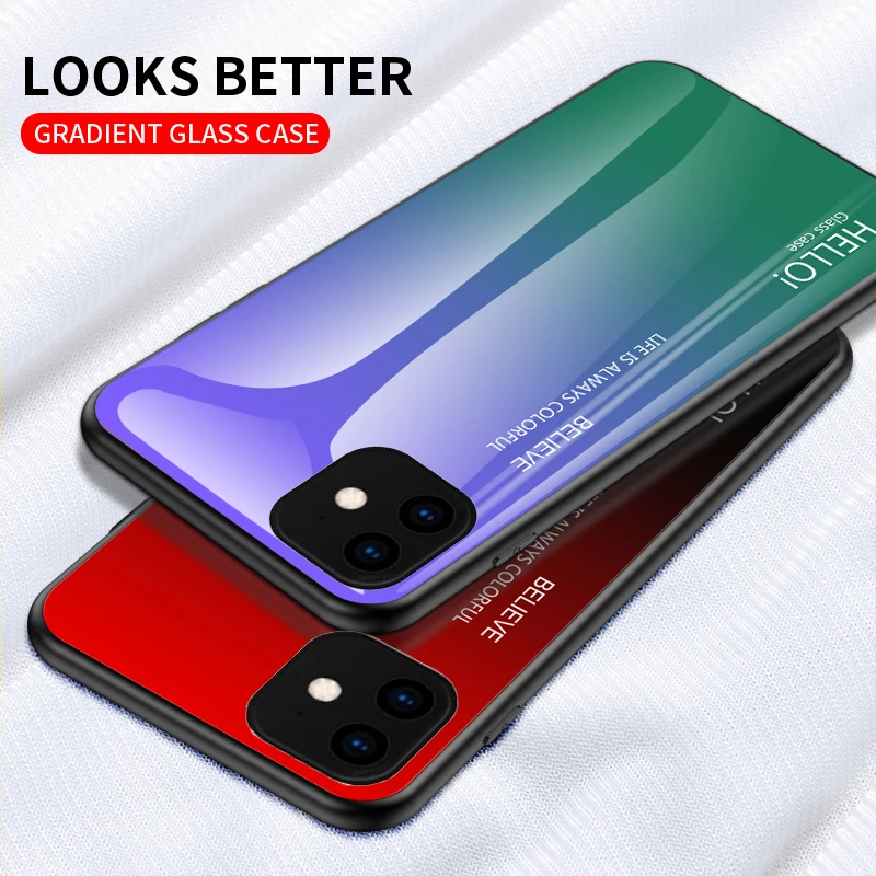 

Tempered Glass Case For iPhone 7 8 X 6 6S Plus Gradient Color Blue Ray Aurora Skin Back Cover For iPhone 11 Pro XS Max X XR Case